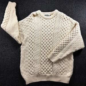 Aran Crafts Ireland Wool Fisherman Cable Knit Sweater Cream Donegal Tweed XXL